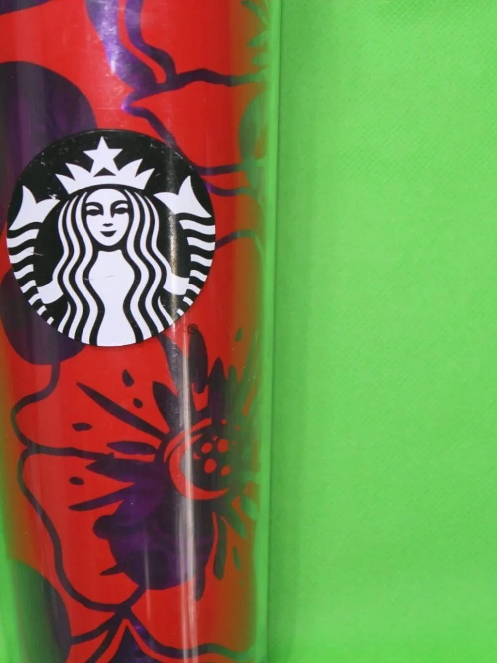 2014 STARBUCKS 24 Oz. VENTI Cold Cup PURPLE RED Hibiscus Flowers Tumbler